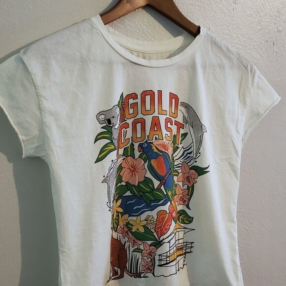 NWOT Anthropologie X Midnight Rider Gold Coast Cut Off Graphic Tee XS - Picture 5 of 6